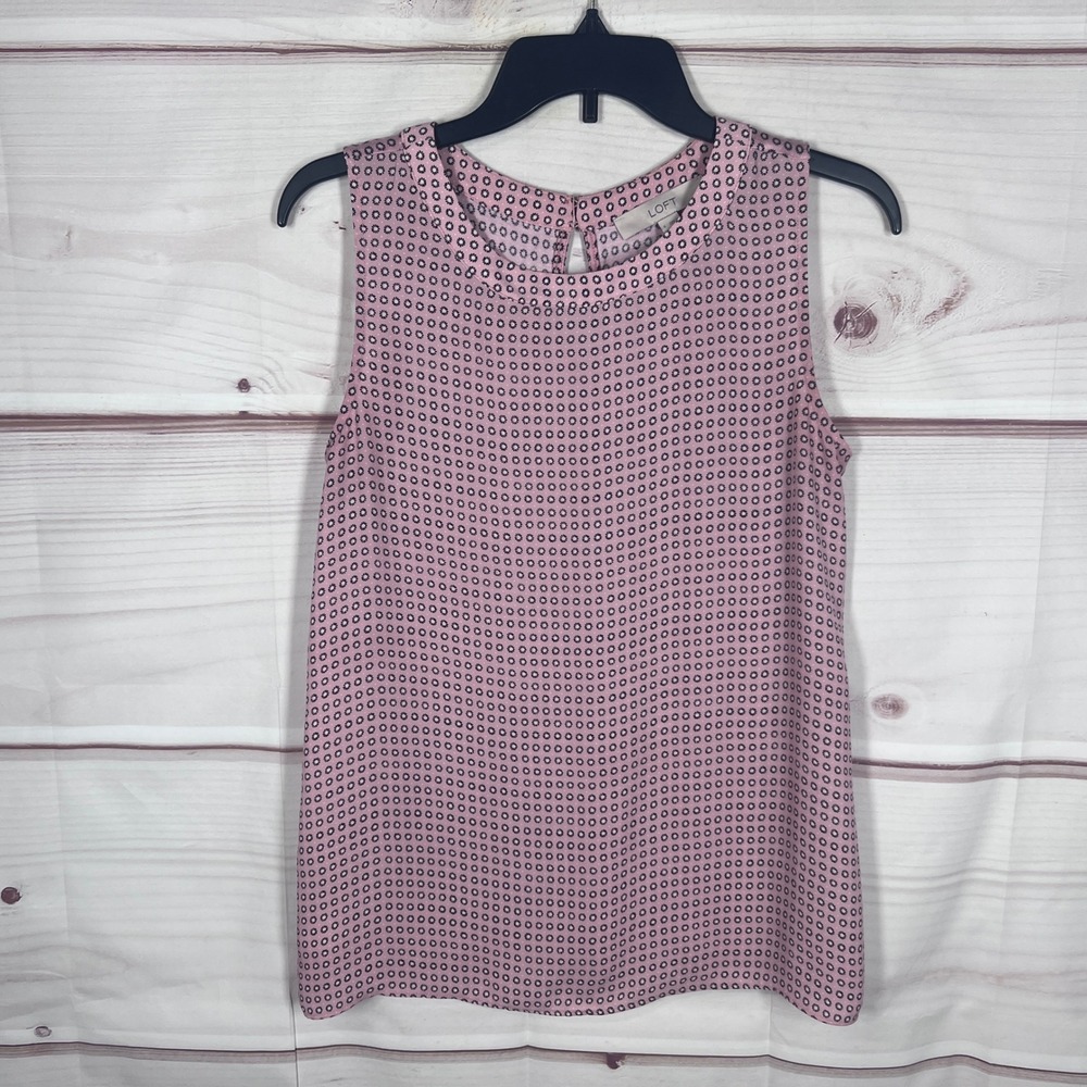 LOFT Sleeveless Top Womens Small Pink Floral Keyhole Shell Blouse Woven Knit